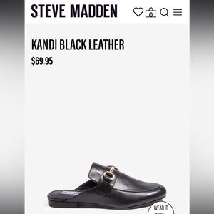 NWOT Steve Madden Kandi Leather Black Mules Gold Buckle 5.5